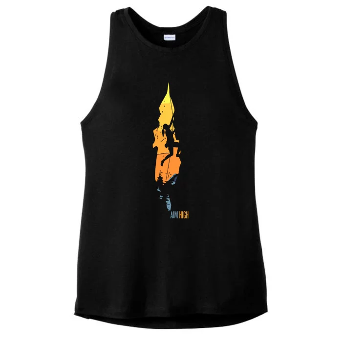 Womens Rock Climbing Aim High Bouldering Mountain Climber Gift Ladies Tri-Blend Wicking Tank