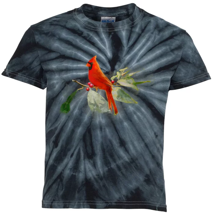 Wild Red Cardinal Bird Kids Tie-Dye T-Shirt