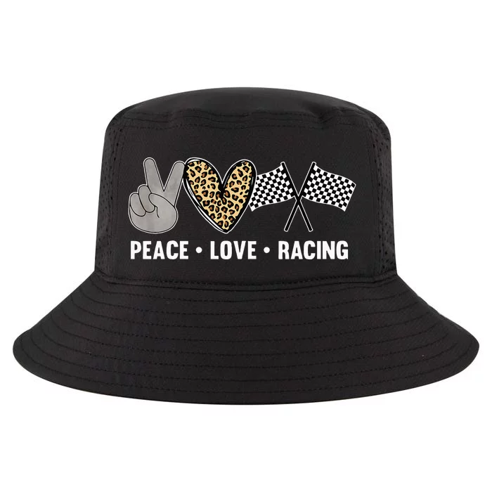 Womens Racing Design Kids Peace Love Racing Race Flag Cool Comfort Performance Bucket Hat