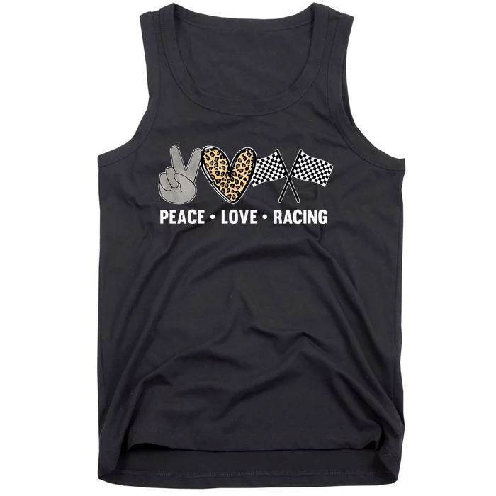 Womens Racing Design Kids Peace Love Racing Race Flag Tank Top