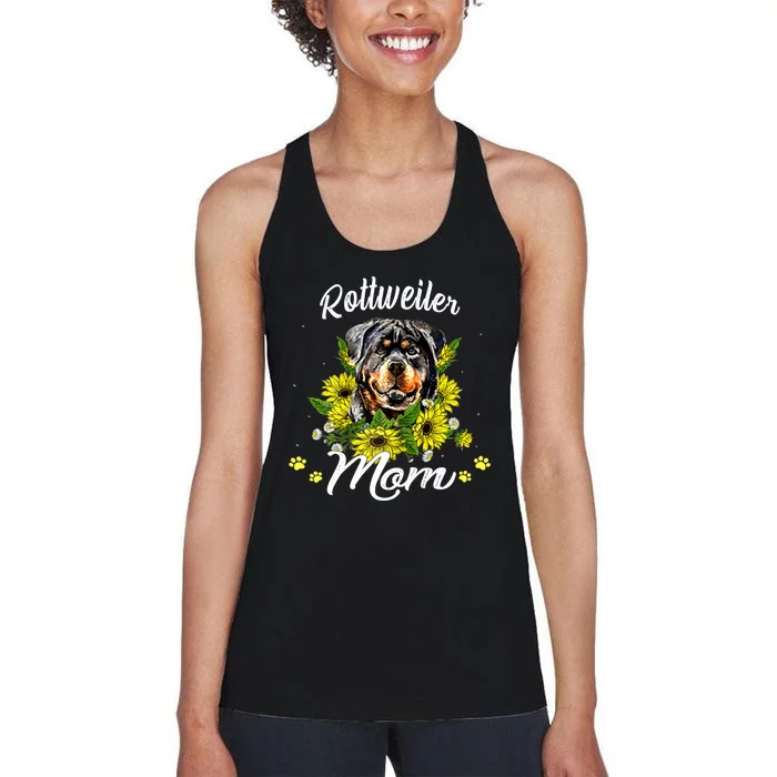 Wo Rottie Dog Mom Mother's Day Sunflower Rottweiler Mom Women's Racerback Tank