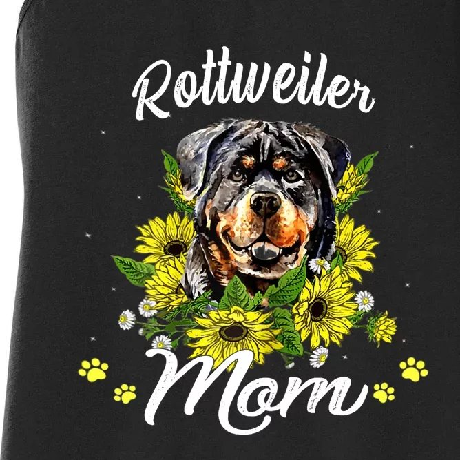 Wo Rottie Dog Mom Mother's Day Sunflower Rottweiler Mom Women's Racerback Tank