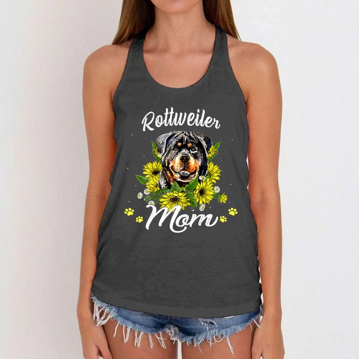 Wo Rottie Dog Mom Mother's Day Sunflower Rottweiler Mom Women's Knotted Racerback Tank