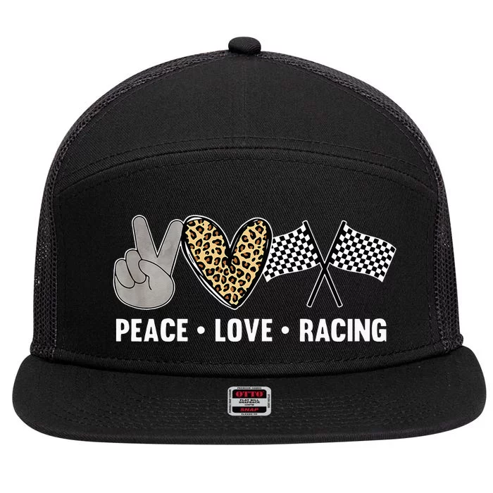 Womens Racing Design Kids Peace Love Racing Race Flag 7 Panel Mesh Trucker Snapback Hat