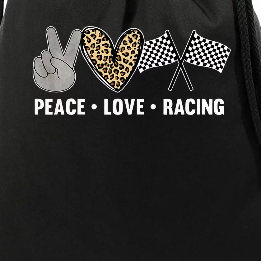 Womens Racing Design Kids Peace Love Racing Race Flag Drawstring Bag