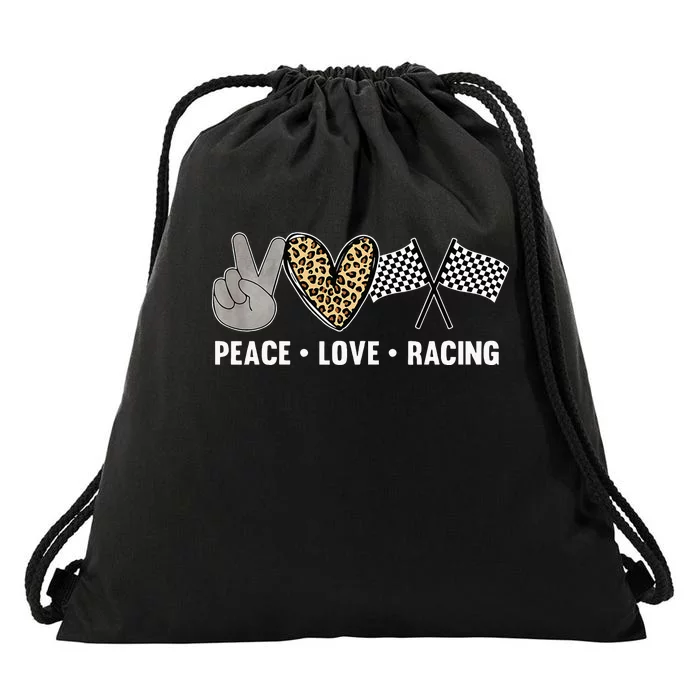 Womens Racing Design Kids Peace Love Racing Race Flag Drawstring Bag