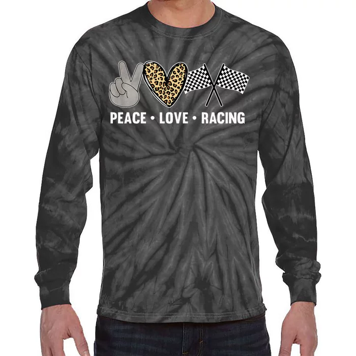 Womens Racing Design Kids Peace Love Racing Race Flag Tie-Dye Long Sleeve Shirt