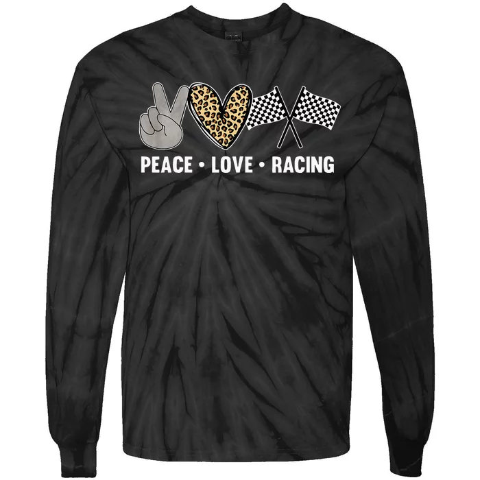 Womens Racing Design Kids Peace Love Racing Race Flag Tie-Dye Long Sleeve Shirt