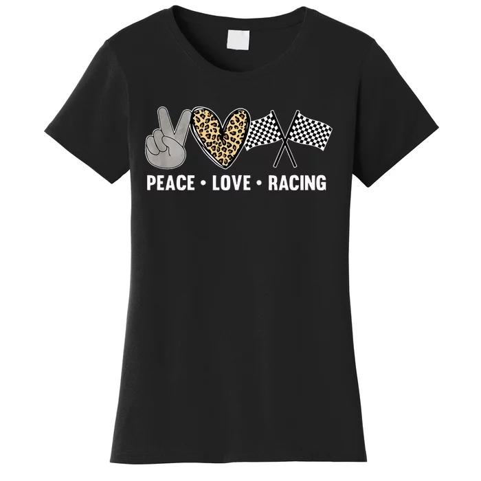 Womens Racing Design Kids Peace Love Racing Race Flag Women's T-Shirt