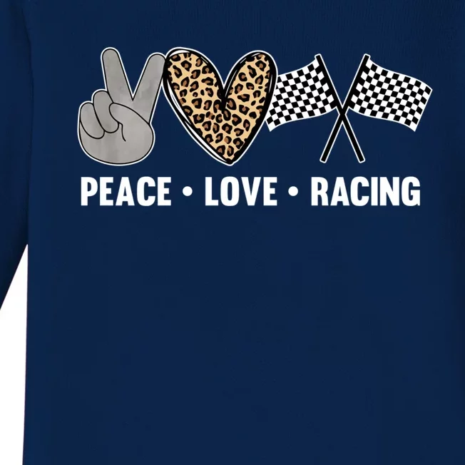 Wo's Racing Design Girls Peace Love Racing Race Flag Gift Baby Long Sleeve Bodysuit