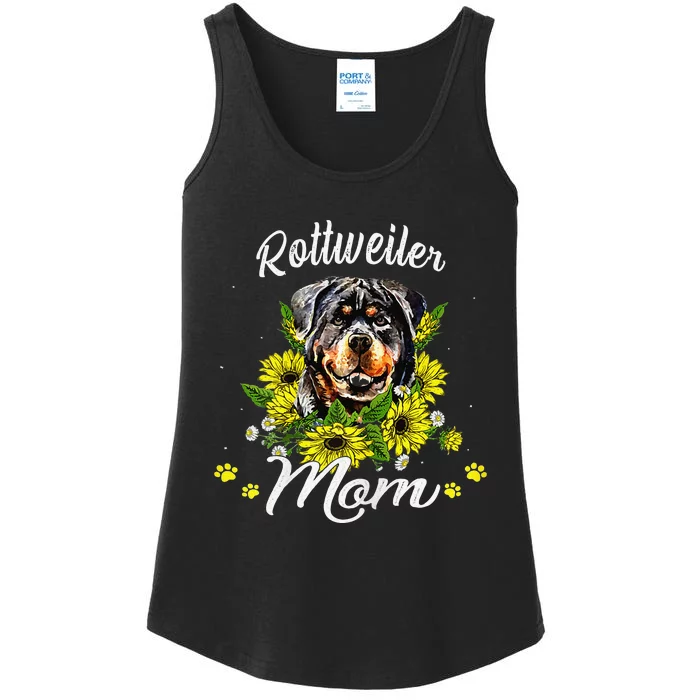 Womens Rottie Dog Mom Mother's Day Sunflower Rottweiler Mom Ladies Essential Tank