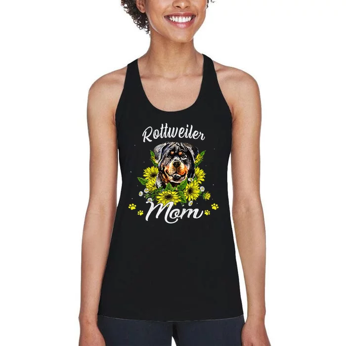 Womens Rottie Dog Mom Mother's Day Sunflower Rottweiler Mom Women's Racerback Tank