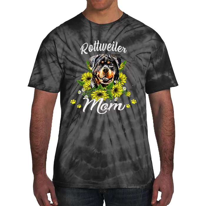 Womens Rottie Dog Mom Mother's Day Sunflower Rottweiler Mom Tie-Dye T-Shirt