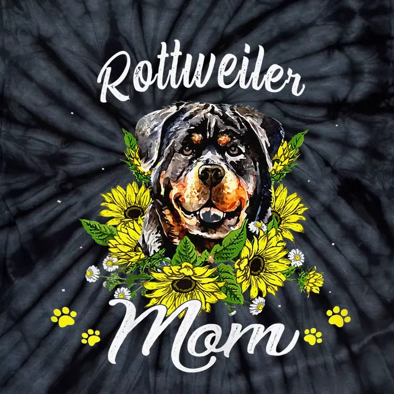 Womens Rottie Dog Mom Mother's Day Sunflower Rottweiler Mom Tie-Dye T-Shirt