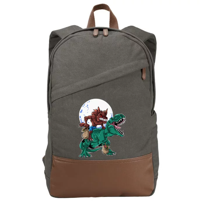 Werewolf riding Dinosaur Halloween Funny spooky Cotton Canvas Backpack