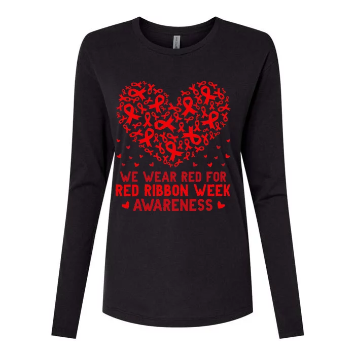 Wear Red For Red Ribbon Week Awareness Drug Free Cute Hearts Womens Cotton Relaxed Long Sleeve T-Shirt