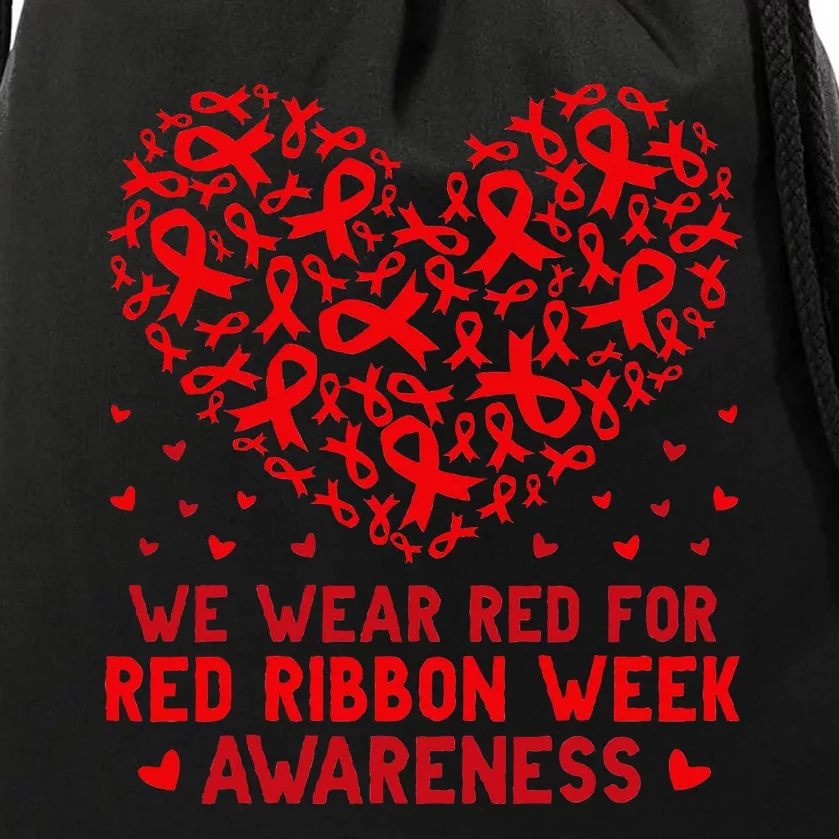 Wear Red For Red Ribbon Week Awareness Drug Free Cute Hearts Drawstring Bag