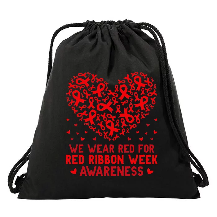 Wear Red For Red Ribbon Week Awareness Drug Free Cute Hearts Drawstring Bag