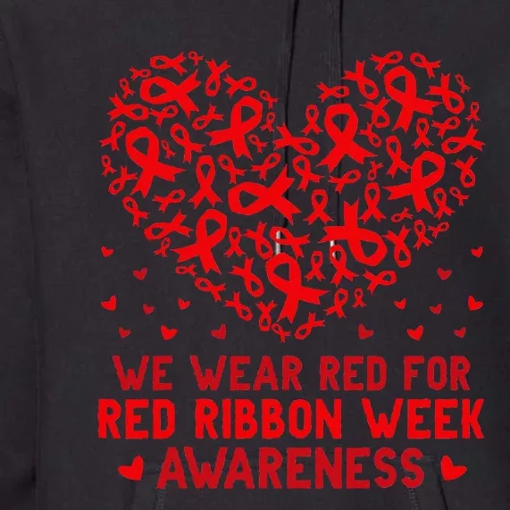 Wear Red For Red Ribbon Week Awareness Drug Free Cute Hearts Premium Hoodie