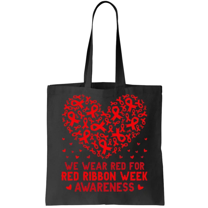 Wear Red For Red Ribbon Week Awareness Drug Free Cute Hearts Tote Bag