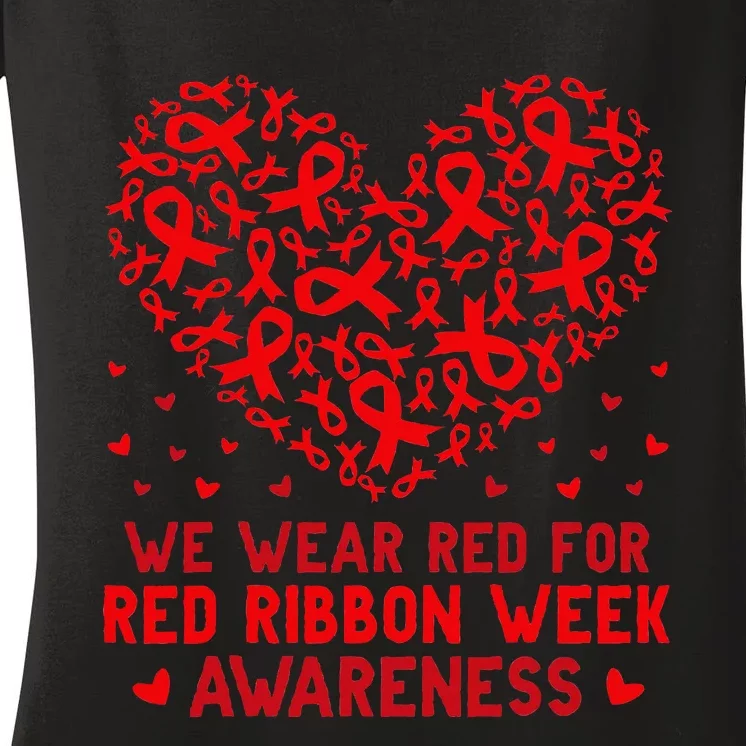 Wear Red For Red Ribbon Week Awareness Drug Free Cute Hearts Women's V-Neck T-Shirt