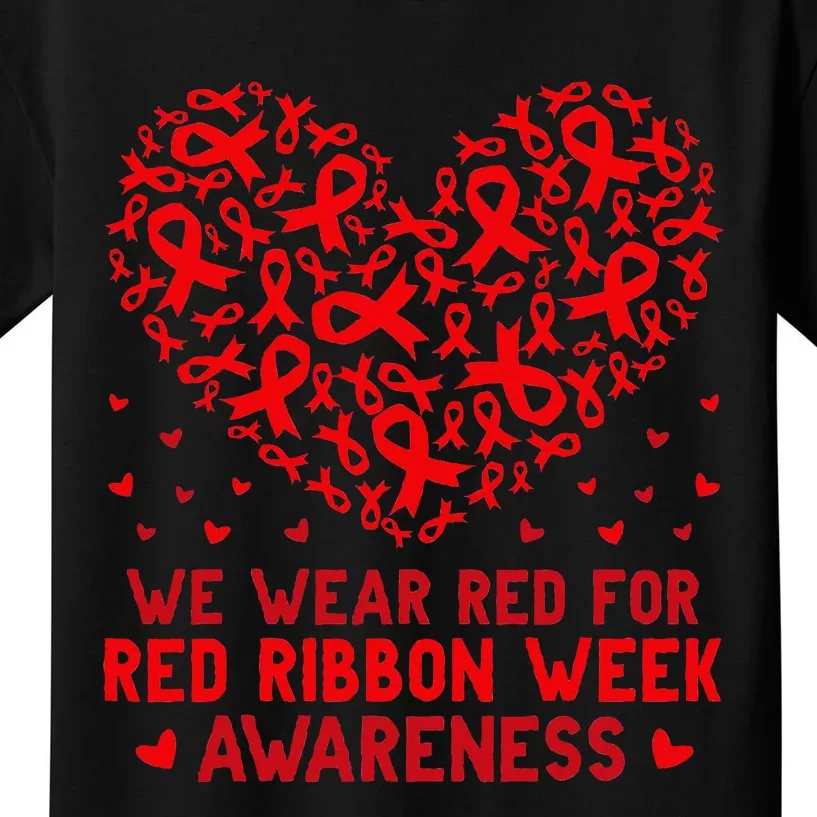 Wear Red For Red Ribbon Week Awareness Drug Free Cute Hearts Kids T-Shirt