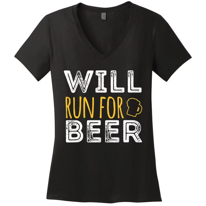 Will Run For Beer Funny Running marathon half marathon 10k Women's V-Neck T-Shirt