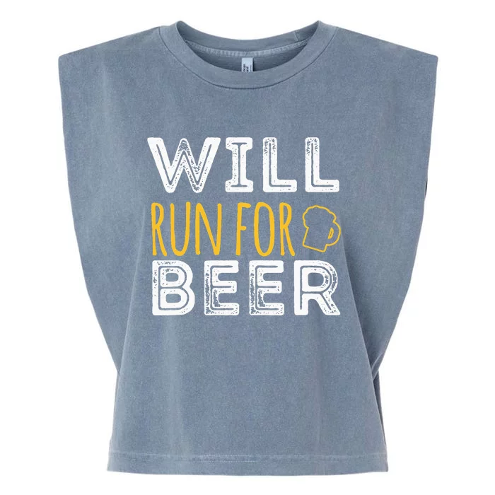 Will Run For Beer Funny Running marathon half marathon 10k Garment-Dyed Women's Muscle Tee