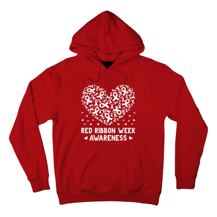 Wear Red For Red Ribbon Week Awareness Drug Free Cute Hearts Hoodie