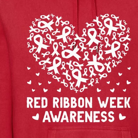 Wear Red For Red Ribbon Week Awareness Drug Free Cute Hearts Premium Hoodie