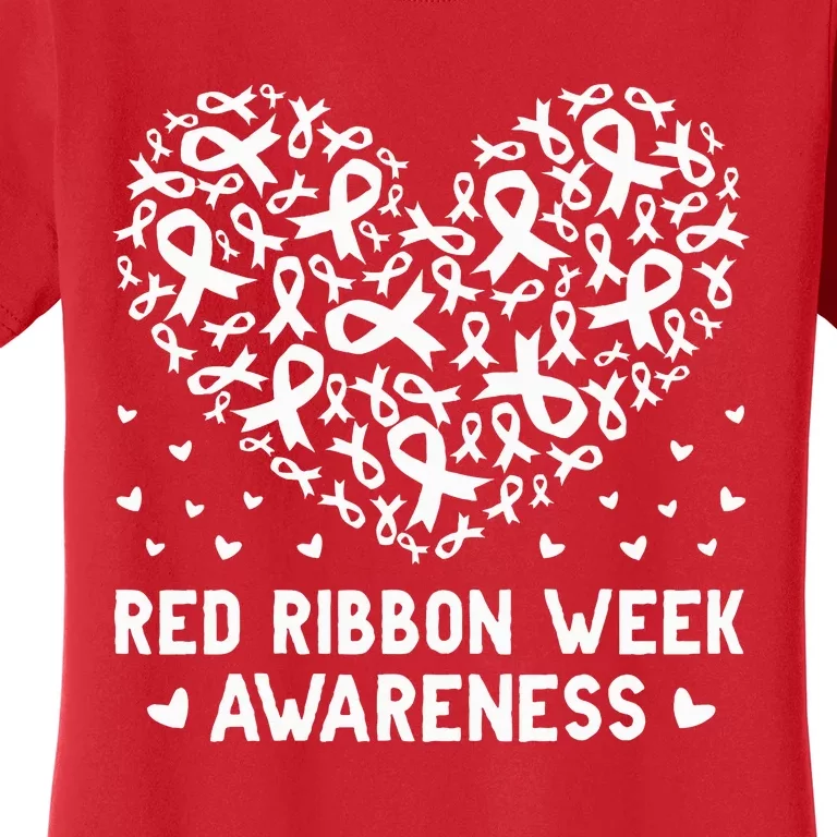 Wear Red For Red Ribbon Week Awareness Drug Free Cute Hearts Women's T-Shirt