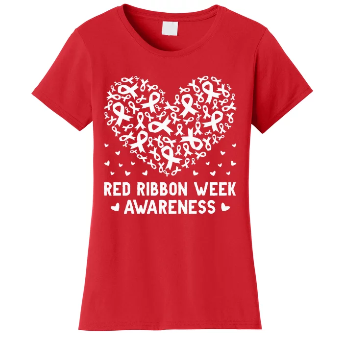 Wear Red For Red Ribbon Week Awareness Drug Free Cute Hearts Women's T-Shirt