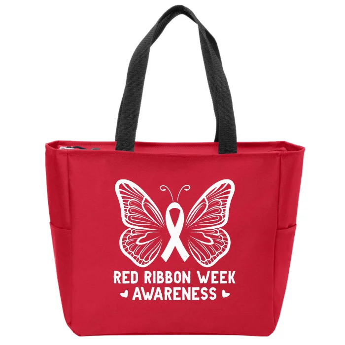 Wear Red For Red Ribbon Week Awareness Drug Free Butterfly Zip Tote Bag