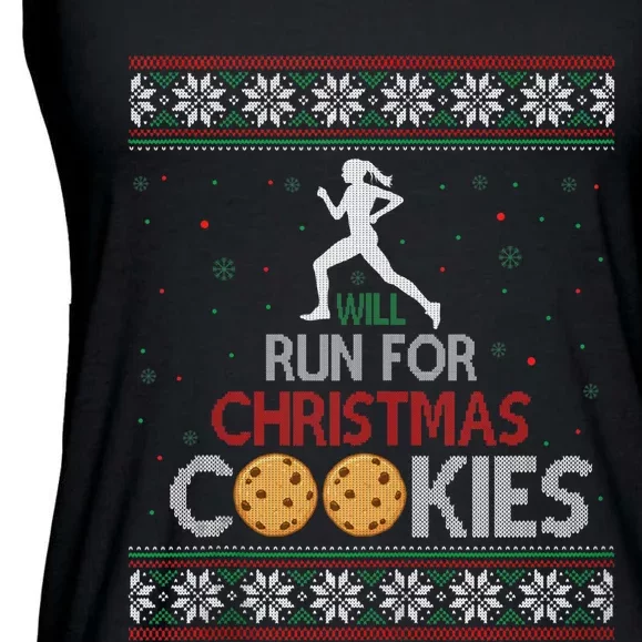 Will Run For Christmas Cookies Lady Runners Workout Gift Ladies Essential Flowy Tank