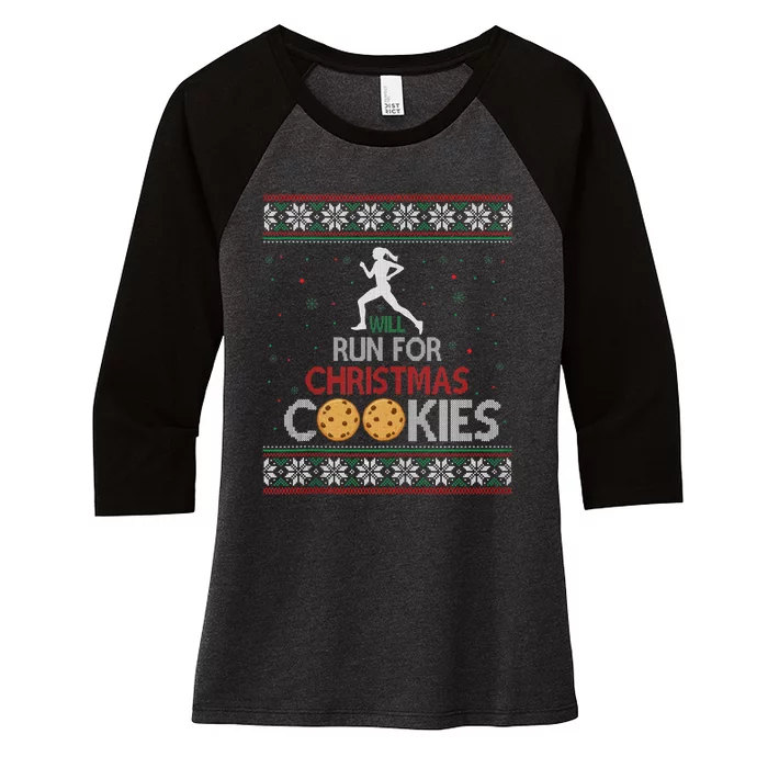 Will Run For Christmas Cookies Lady Runners Workout Gift Women's Tri-Blend 3/4-Sleeve Raglan Shirt