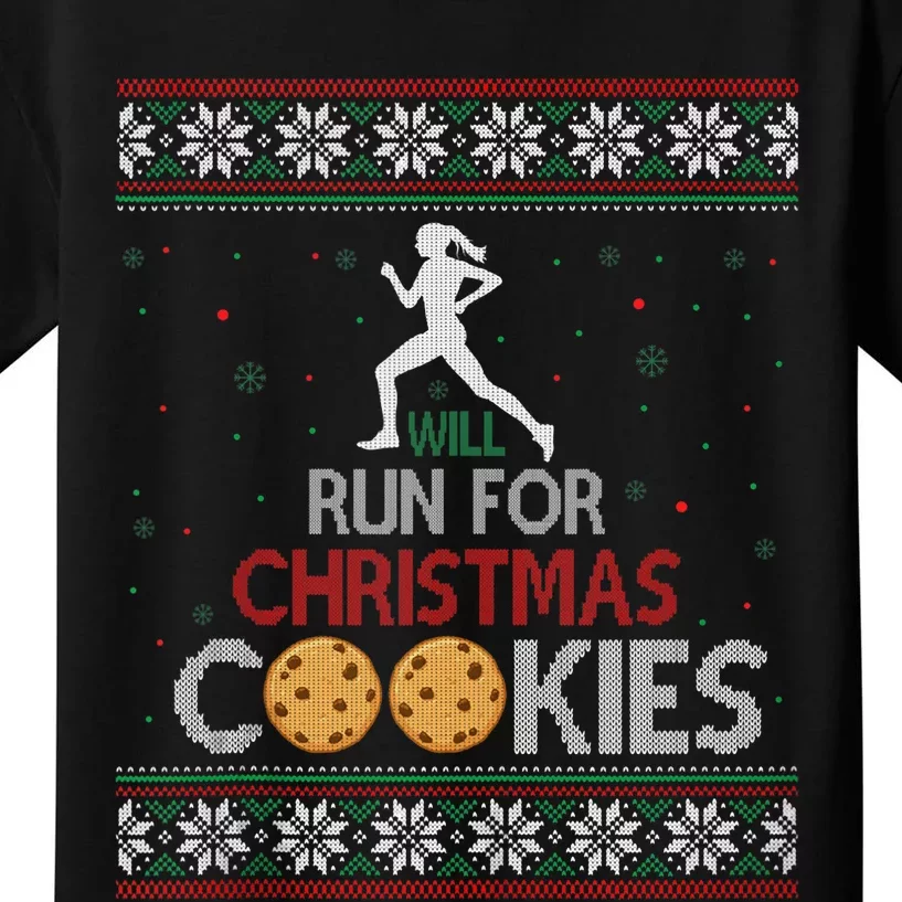 Will Run For Christmas Cookies Lady Runners Workout Gift Kids T-Shirt