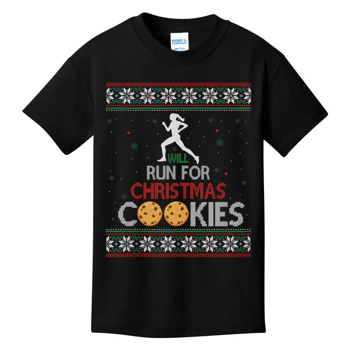 Will Run For Christmas Cookies Lady Runners Workout Gift Kids T-Shirt