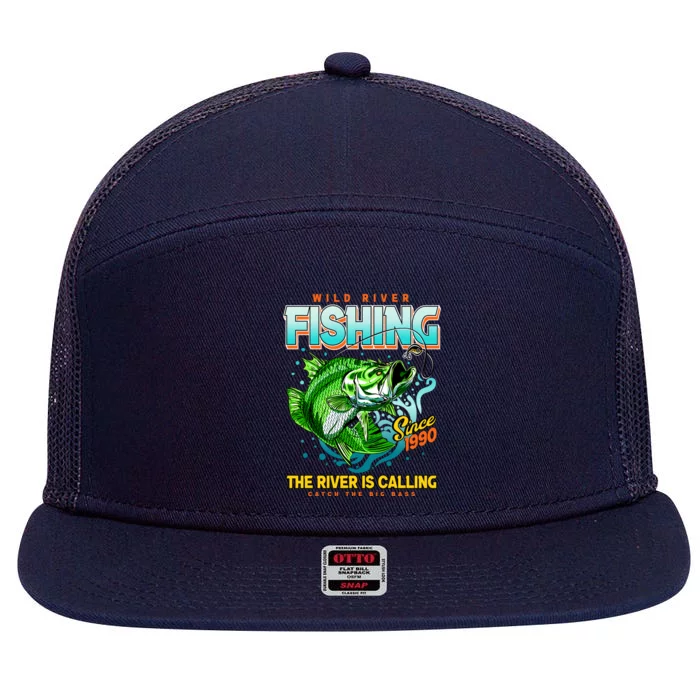 Wild River Fishing The River Is Calling Catch The Big Bass Since 1990 7 Panel Mesh Trucker Snapback Hat