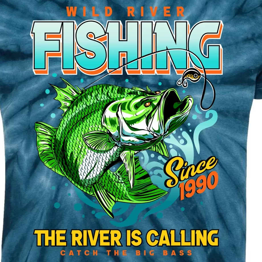 Wild River Fishing The River Is Calling Catch The Big Bass Since 1990 Kids Tie-Dye T-Shirt