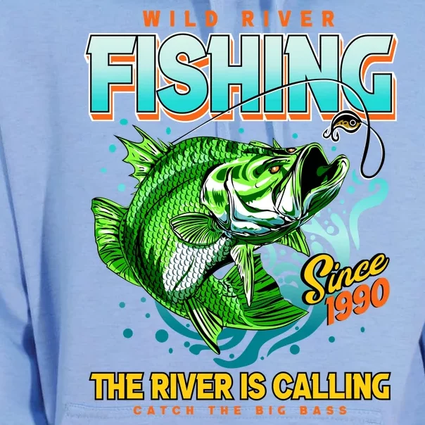 Wild River Fishing The River Is Calling Catch The Big Bass Since 1990 Unisex Surf Hoodie