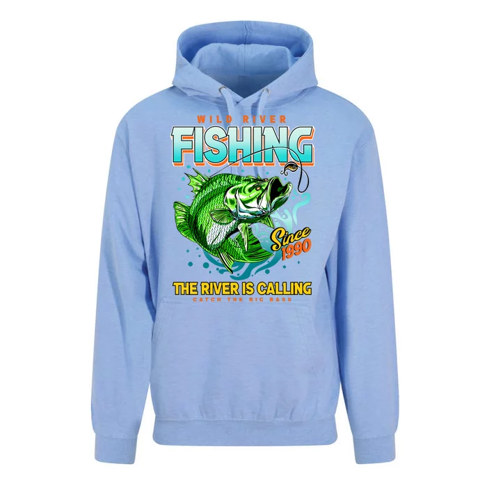 Wild River Fishing The River Is Calling Catch The Big Bass Since 1990 Unisex Surf Hoodie