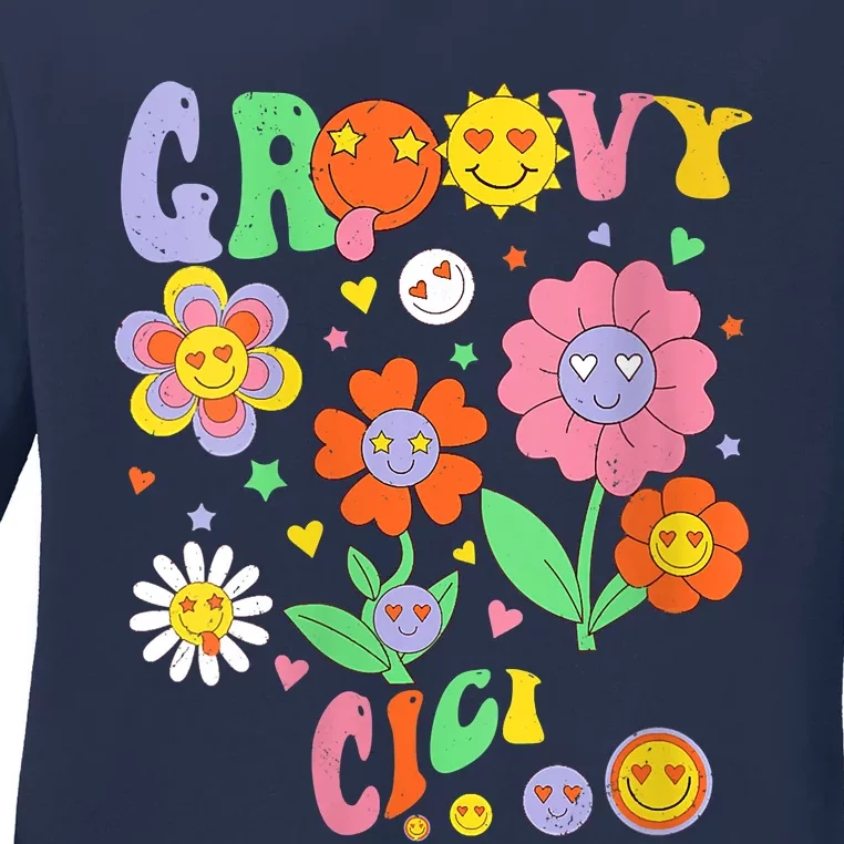 Womens Retro Groovy Cici Groovy Birthday Party Matching Family Ladies Long Sleeve Shirt