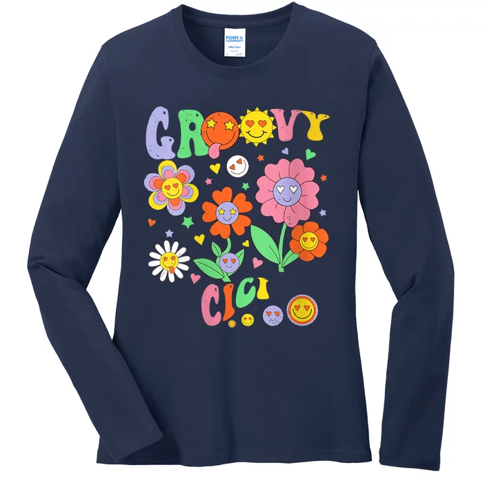 Womens Retro Groovy Cici Groovy Birthday Party Matching Family Ladies Long Sleeve Shirt