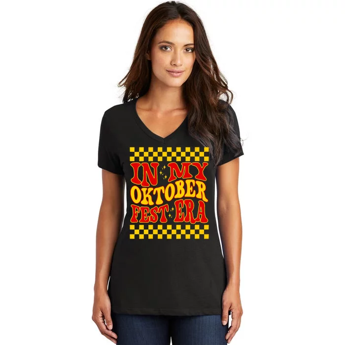 Women Retro Groovy In My Oktoberfest Era Women's V-Neck T-Shirt