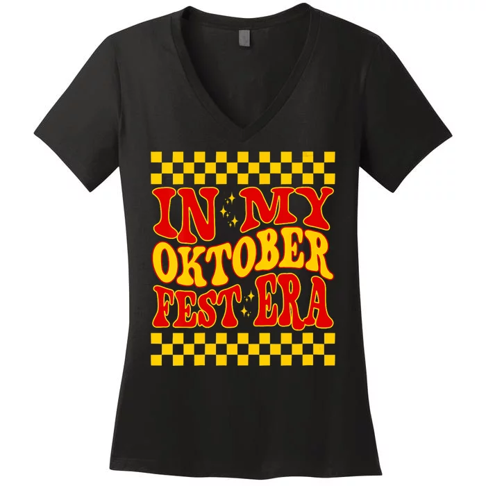 Women Retro Groovy In My Oktoberfest Era Women's V-Neck T-Shirt