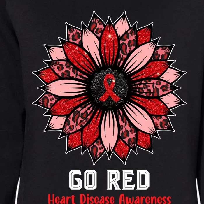 Wo Red Heart Disease Awareness Month Ribbon Sunflower Gift Womens California Wash Sweatshirt