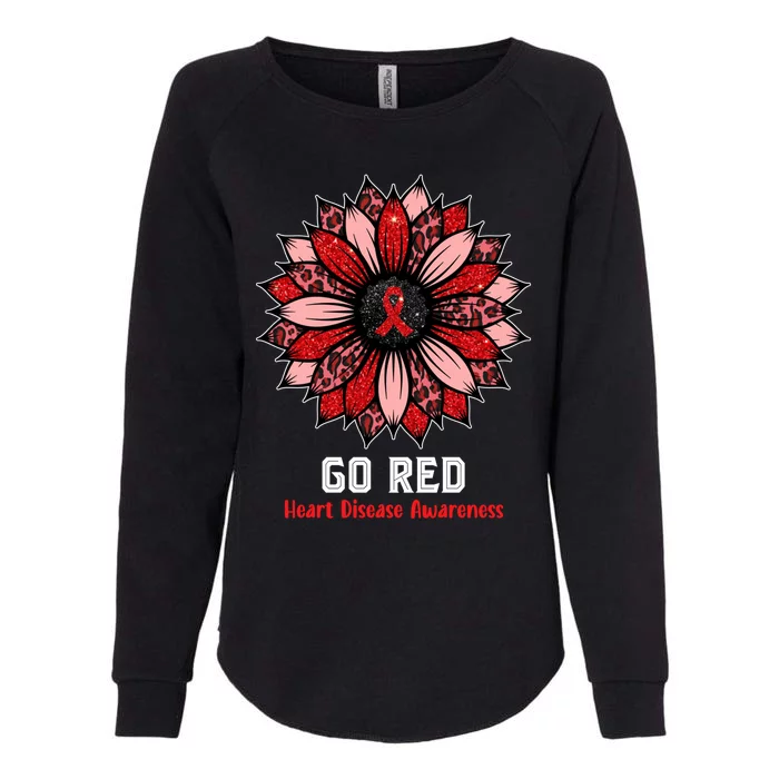 Wo Red Heart Disease Awareness Month Ribbon Sunflower Gift Womens California Wash Sweatshirt