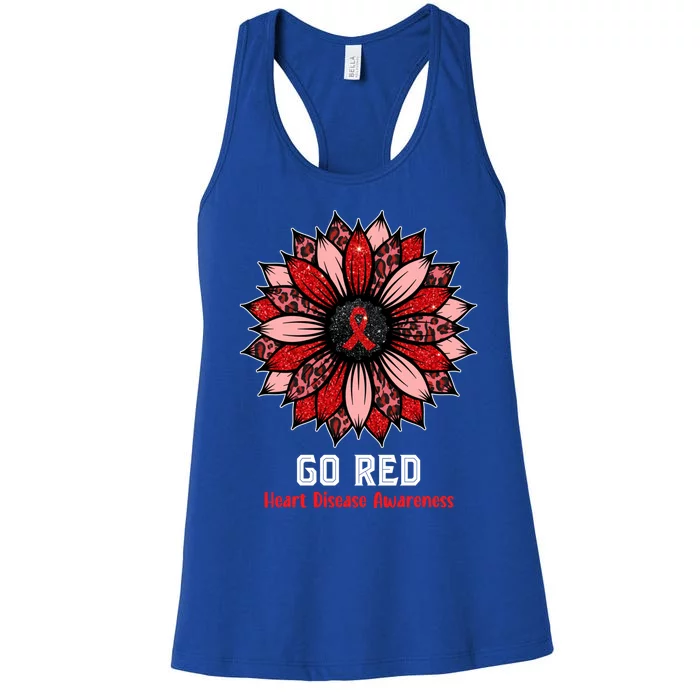 Wo Red Heart Disease Awareness Month Ribbon Sunflower Gift Women's Racerback Tank