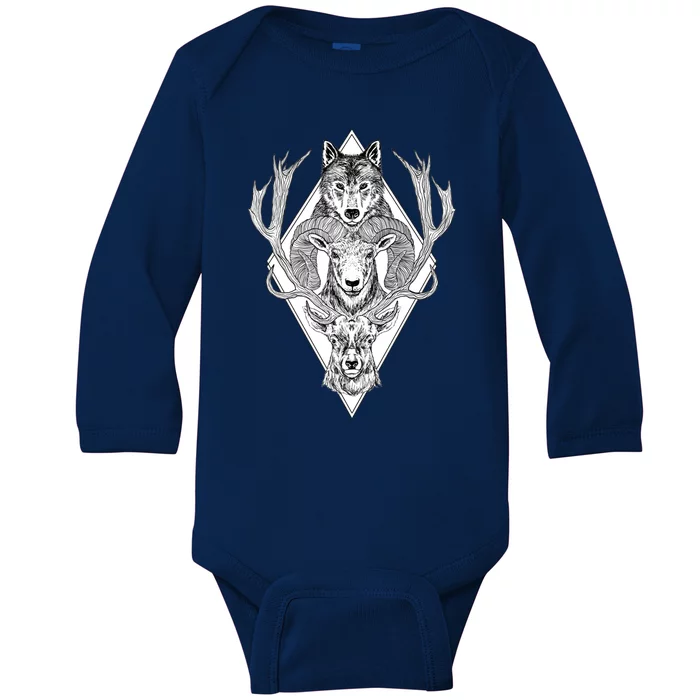 Wolf Ram Hart Baby Long Sleeve Bodysuit