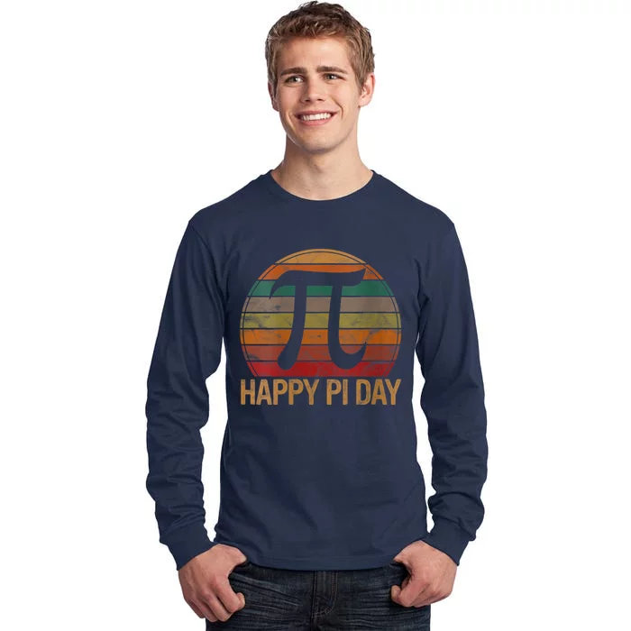 Womens Retro Happy Pi Day Sunset Gift Math Teacher Geek Pi Day Tall Long Sleeve T-Shirt